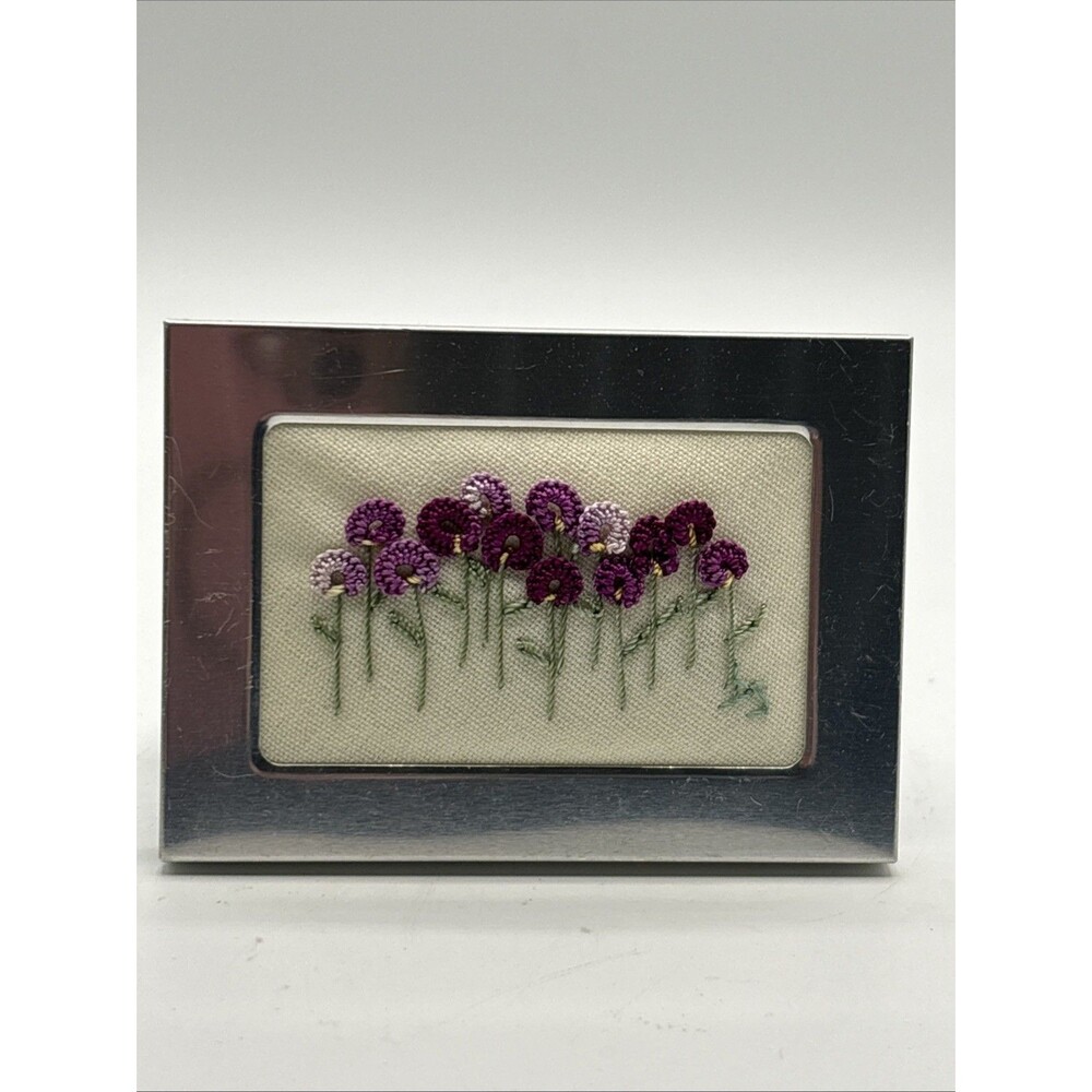 Mini Hand Embroidered Allium Flower in Frame, Cute!